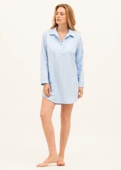 Alvie Blue Nightshirt -Fashion Pajama Shop blue brushed cotton nightshirt ab