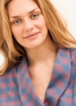 Dorney Check Wool Dressing Gown -Fashion Pajama Shop blue check dressing gown dc