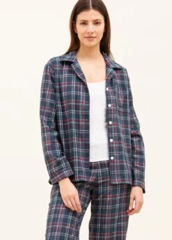 Tobermory Check Wool Blend Pyjamas -Fashion Pajama Shop blue check wool pyjamas tc