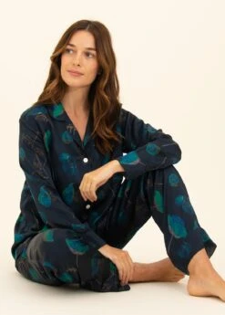 Paradise Silk Pyjamas -Fashion Pajama Shop blue floral silk pyjamas ps