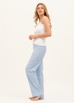 Alvie Blue Stripe Pyjama Bottoms -Fashion Pajama Shop blue striped brushed cotton pj bottoms ab