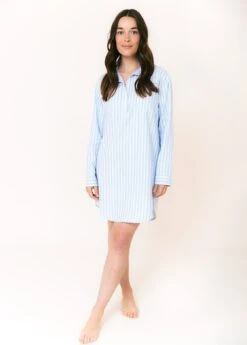 Sunday Papers Nightshirt -Fashion Pajama Shop blue striped cotton nightshirt sp