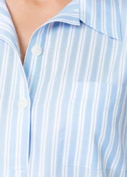 Sunday Papers Nightshirt -Fashion Pajama Shop blue white striped nightwear sp