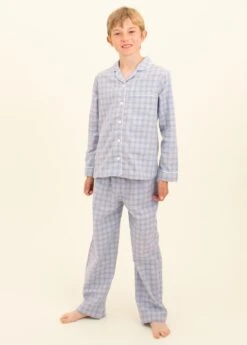 Sandwood Check Wool Blend Pyjamas (2-10yrs) -Fashion Pajama Shop boys blue wool check pyjamas sc2