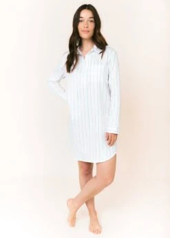 Studland Stripe Nightshirt -Fashion Pajama Shop british made fine cotton nightshirt ss