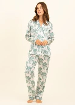 Palm Tree Silk Pyjamas -Fashion Pajama Shop british made silk pyjamas pt