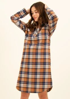 Findhorn Organic Check Nightshirt -Fashion Pajama Shop check brushed cotton nightshirt fo2