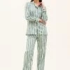 Grasmere Stripe Pyjamas -Fashion Pajama Shop french seamed cotton pyjamas green stripe gs