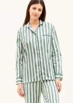 Grasmere Stripe Pyjamas -Fashion Pajama Shop french seamed pyjamas green stripe gs