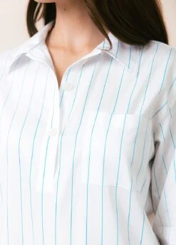 Studland Stripe Nightshirt -Fashion Pajama Shop ladies white nightshirt aqua stripe ss