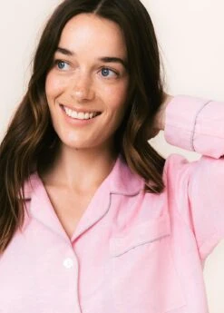 Pagham Pink Linen Pyjamas -Fashion Pajama Shop luxury linen pyjamas pp 1