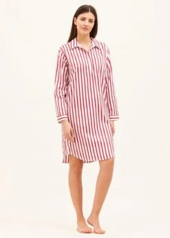 Melrose Stripe Nightshirt -Fashion Pajama Shop luxury red white stripe nightshirt ms