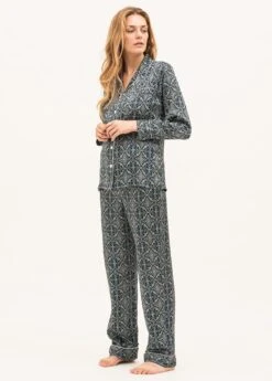 Seville Blue Silk Pyjamas -Fashion Pajama Shop luxury silk pyjamas sb