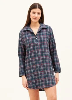 Tobermory Check Wool Blend Nightshirt -Fashion Pajama Shop luxury wool nightshirt tc