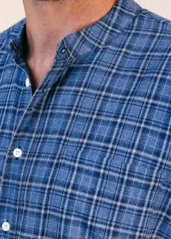 Cromarty Organic Check Nightshirt -Fashion Pajama Shop mandarin collar nightshirt co