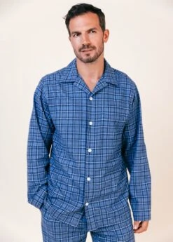 Cromarty Organic Check Pyjamas -Fashion Pajama Shop mens blue organic pyjamas co