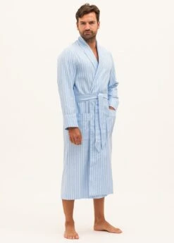 Alvie (Blue) Dressing Gown -Fashion Pajama Shop mens blue stripe dressing gown ab