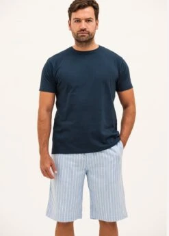 Alvie Blue Stripe Pyjama Shorts -Fashion Pajama Shop mens brushed cotton pyjama shorts 1
