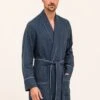 Prussian Blue Dressing Gown -Fashion Pajama Shop mens luxury brushed cotton dressing gown