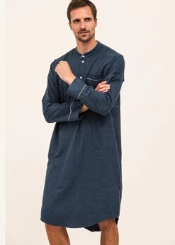 Prussian Blue Nightshirt 14 Prussian Blue Nightshirt -Fashion Pajama Shop mens luxury nightshirt 1 2
