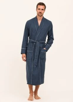 Fashion Pajama Shop -Fashion Pajama Shop mens plain blue dressing gown