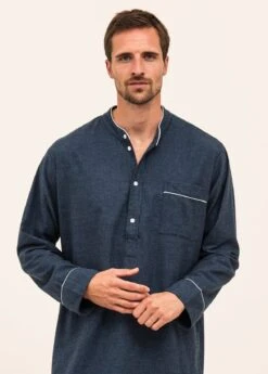 Prussian Blue Nightshirt 13 Prussian Blue Nightshirt -Fashion Pajama Shop mens plain nightshirt 1