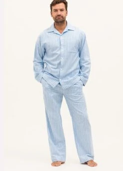 Alvie Blue Stripe Pyjamas -Fashion Pajama Shop mens striped brushed cotton pyjamas