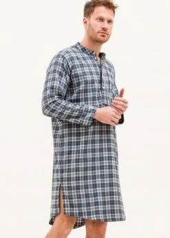 Blandford Organic Check Nightshirt -Fashion Pajama Shop organic cotton nightshirt mens bo
