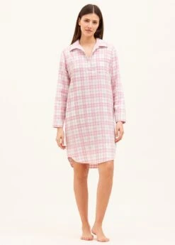 Ludlow Check Nightshirt -Fashion Pajama Shop pink brushed cotton nightshirt lc