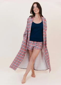 Woolacombe Check Dressing Gown -Fashion Pajama Shop pink check brushed cotton dressing gown w