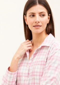 Ludlow Check Nightshirt -Fashion Pajama Shop pink chekced brushed cotton nightshirt lc