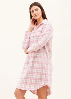 Ludlow Check Nightshirt -Fashion Pajama Shop pink cotton nightshirt lc