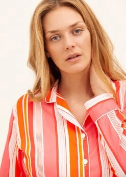 Helter Skelter Pyjamas -Fashion Pajama Shop pink orange striped cotton pyjamas hs