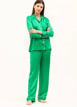 Emerald Green Silk Pyjamas -Fashion Pajama Shop plain silk pyjamas eg