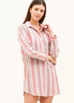 Tenby Stripe Nightshirt -Fashion Pajama Shop quality nightshirt pink stripe ts
