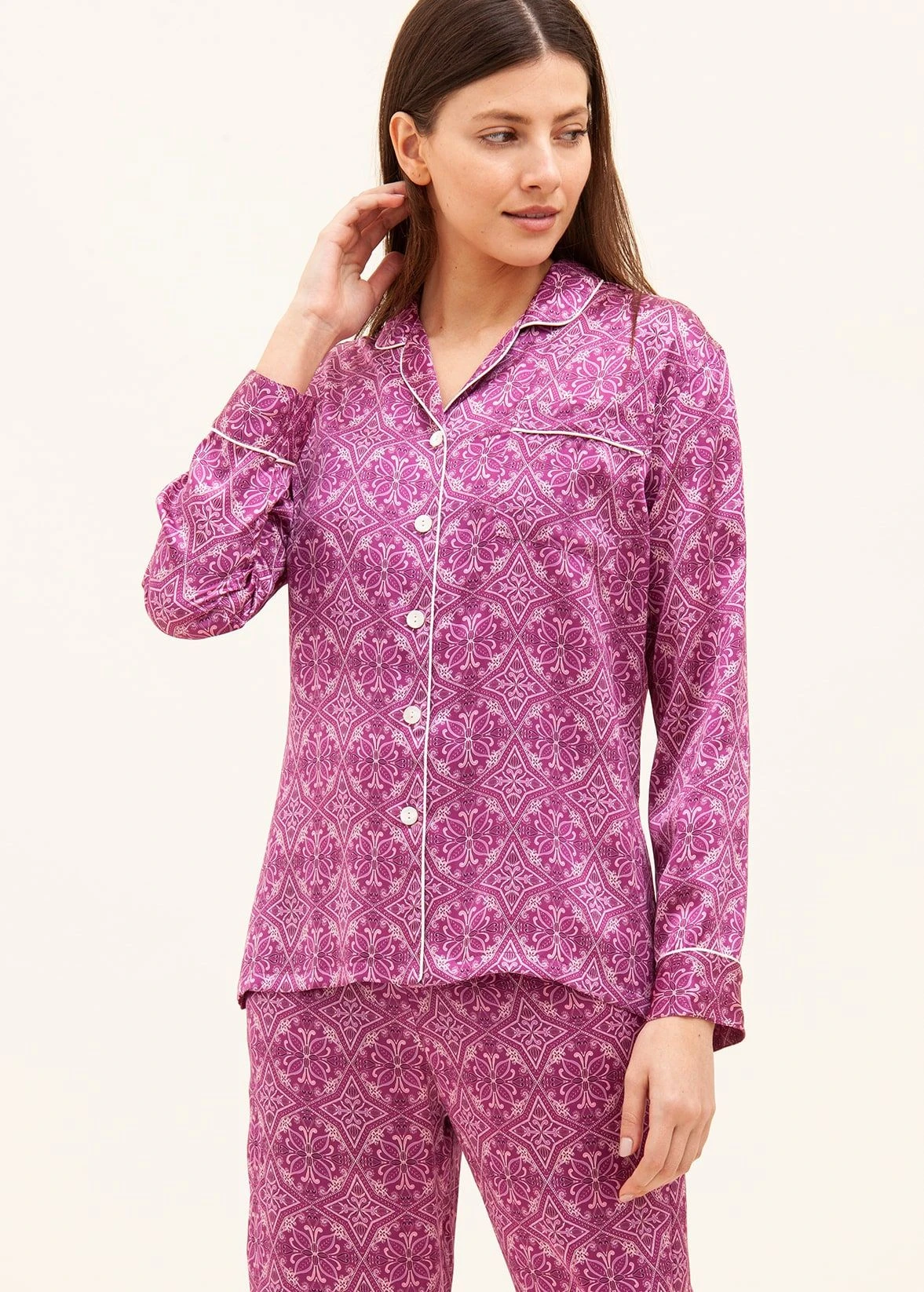 Seville Pink Silk Pyjamas 5 Seville Pink Silk Pyjamas - Image 3