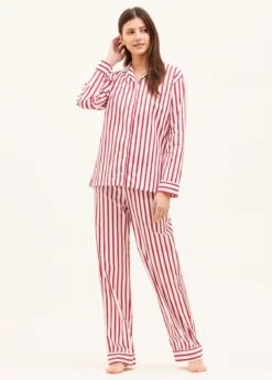 Melrose Stripe Pyjamas -Fashion Pajama Shop red white striped cotton pyjamas ms