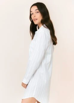 Studland Stripe Nightshirt -Fashion Pajama Shop thigh length cotton nightshirt ss