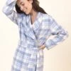 Luskentyre Check Wool Blend Dressing Gown -Fashion Pajama Shop warm blue brushed cotton dressing gown lc2