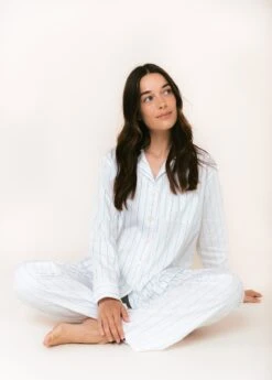 Studland Stripe Pyjamas -Fashion Pajama Shop white blue stripe pyjamas ss