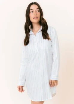 Studland Stripe Nightshirt -Fashion Pajama Shop white cotton sateen nightshirt ss
