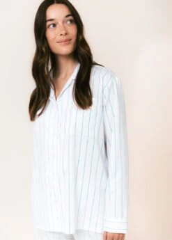 Studland Stripe Pyjamas -Fashion Pajama Shop white cotton sateen pjs ss