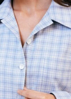 Sandwood Check Wool Blend Nightshirt -Fashion Pajama Shop womens blue check nightshirt sc