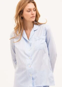 Coniston Blue Stripe Pyjamas -Fashion Pajama Shop womens blue egyptian cotton pyjamas 2