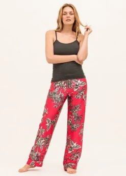 Palms & Parrots Silk Pyjama Bottoms -Fashion Pajama Shop womens designer pyjama bottoms pp 1