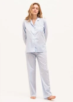 Coniston Blue Stripe Pyjamas -Fashion Pajama Shop womens luxury blue stripe pyjamas 2