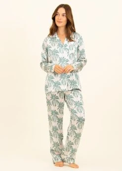Palm Tree Silk Pyjamas -Fashion Pajama Shop womens luxury silk pyjamas pt