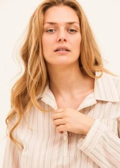 Blush Pink Stripe Nightshirt -Fashion Pajama Shop womens pink nightshirt bp 1