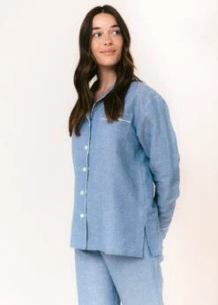 Brighton Blue Linen Pyjamas -Fashion Pajama Shop womens plain linen pyjamas bb