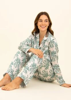 Palm Tree Silk Pyjamas -Fashion Pajama Shop womens silk pyjamas pt